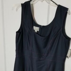 Soft structured denim dress with red stiching